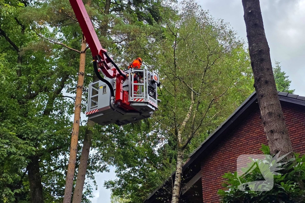 Boom valt op woning door storm
