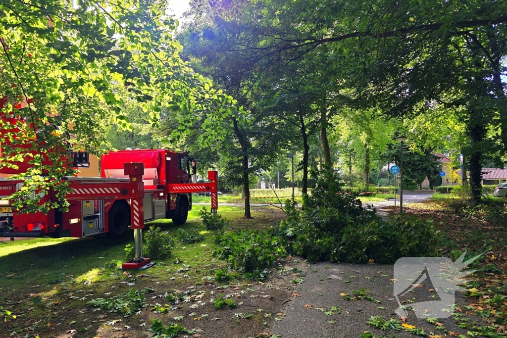 Tak blokkeert fietspad na storm