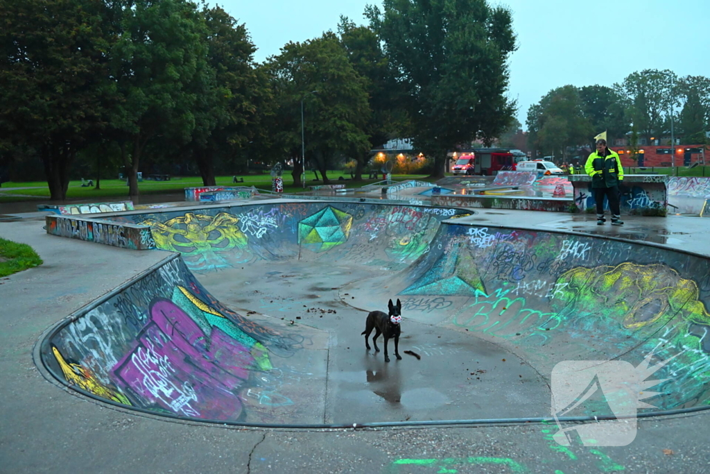 Hond vast in skateramp
