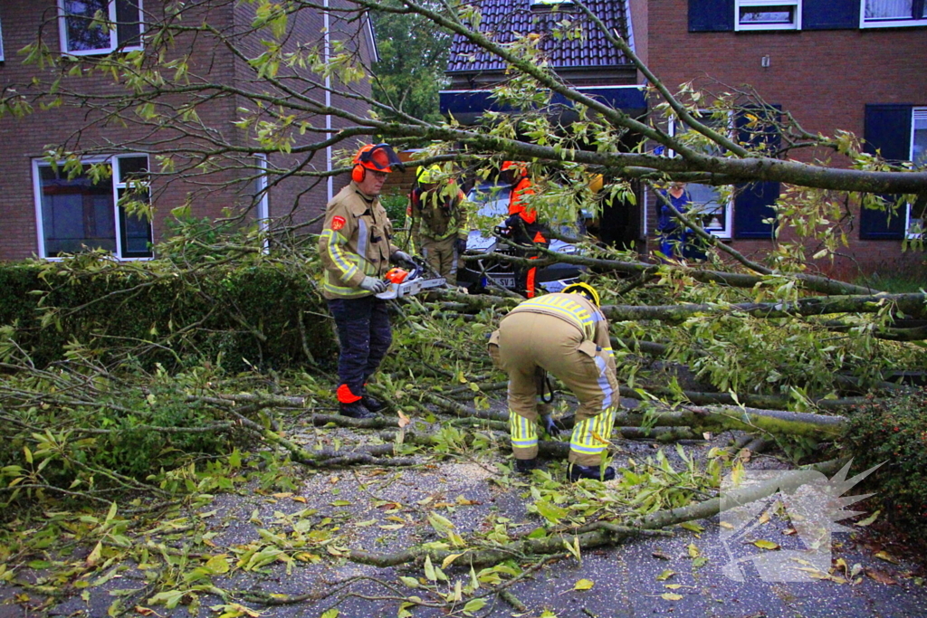 Storm veroorzaakt schade door omgevallen boom