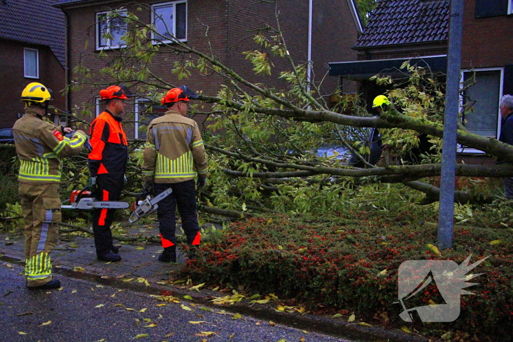 Storm veroorzaakt schade door omgevallen boom