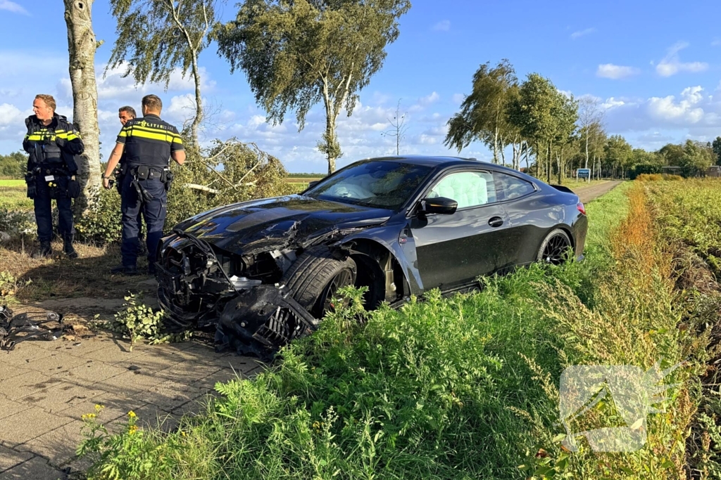 Auto vliegt uit de bocht en botst tegen boom
