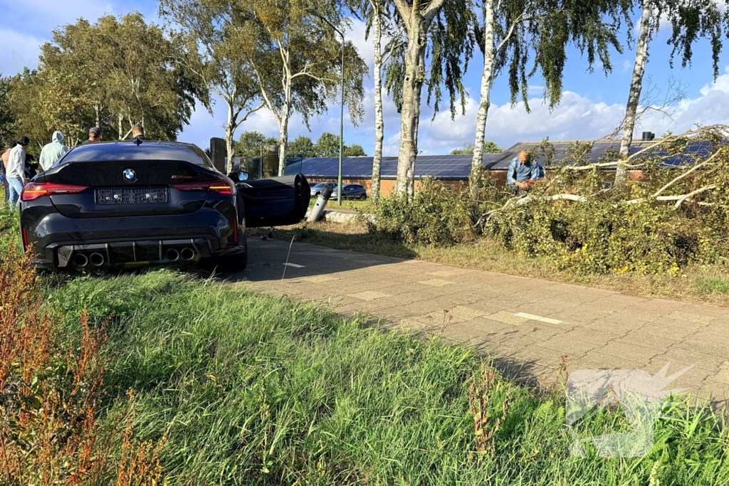 Auto vliegt uit de bocht en botst tegen boom