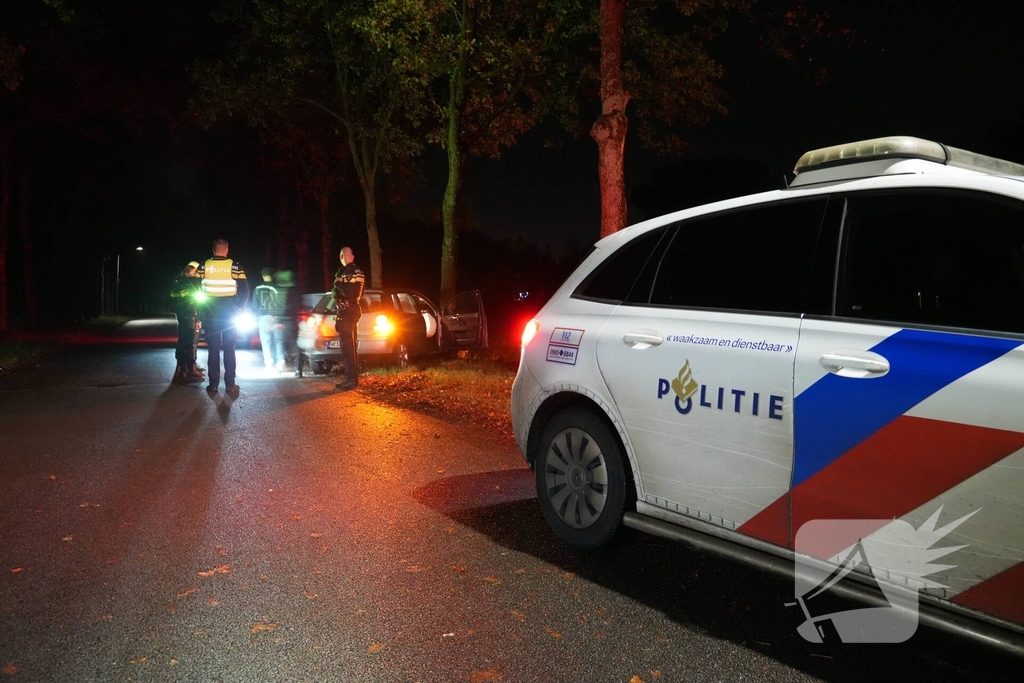 Auto botst tegen boom na verkeersbord omver te rijden