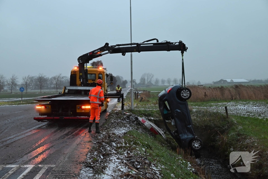 Auto op de kop in sloot