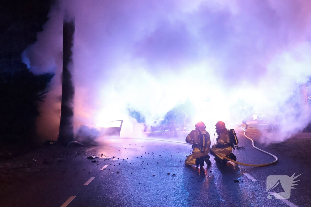 Auto vliegt in brand na eenzijdig ongeval