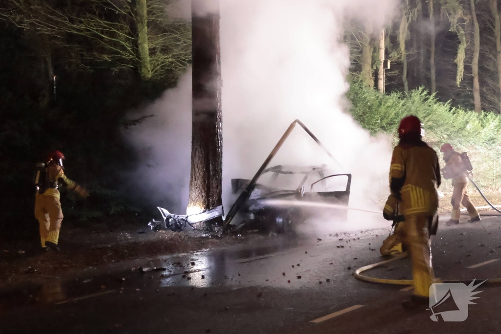 Auto vliegt in brand na eenzijdig ongeval