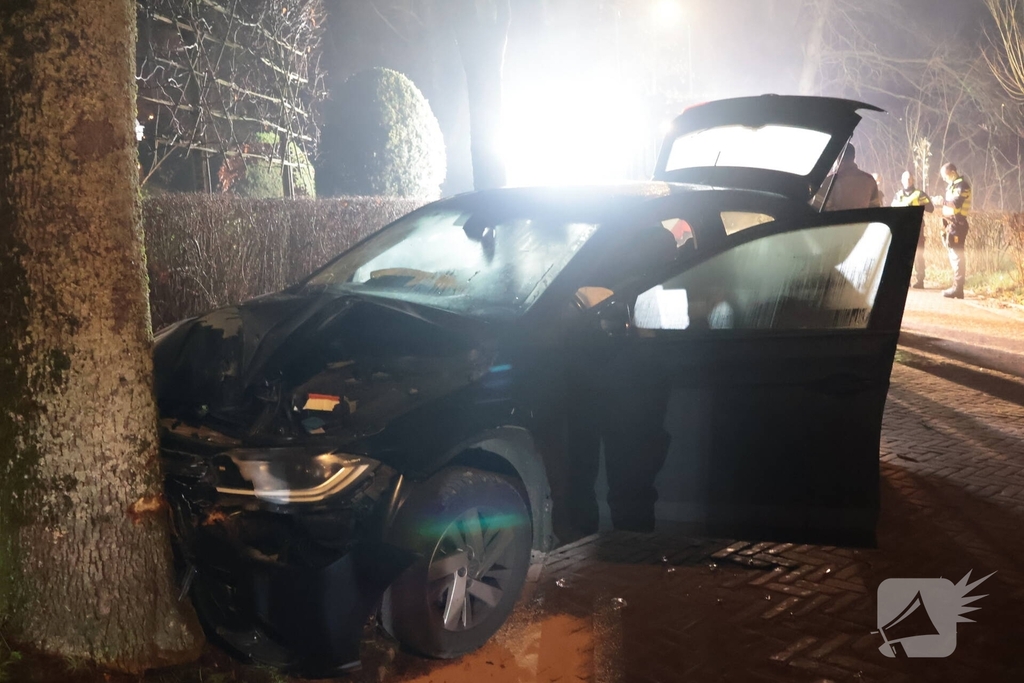 Auto botst tegen boom in de nacht