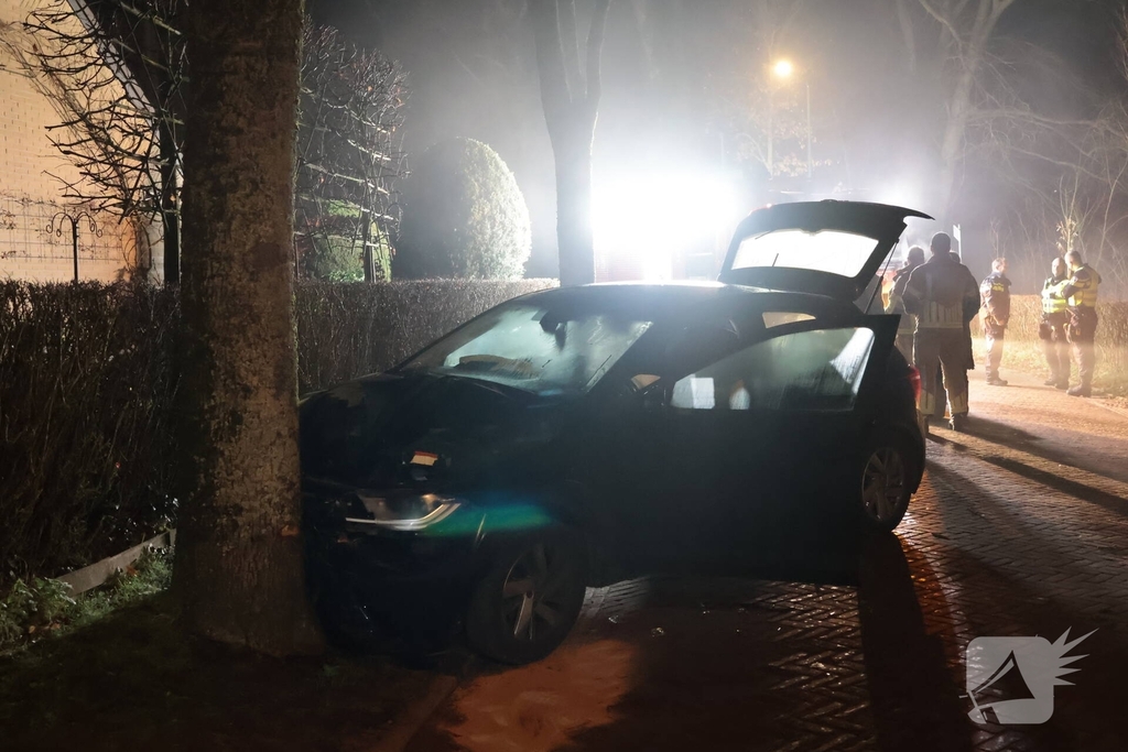 Auto botst tegen boom in de nacht
