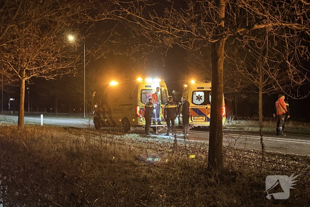 Gewonde en forse schade aan boom, paal en auto