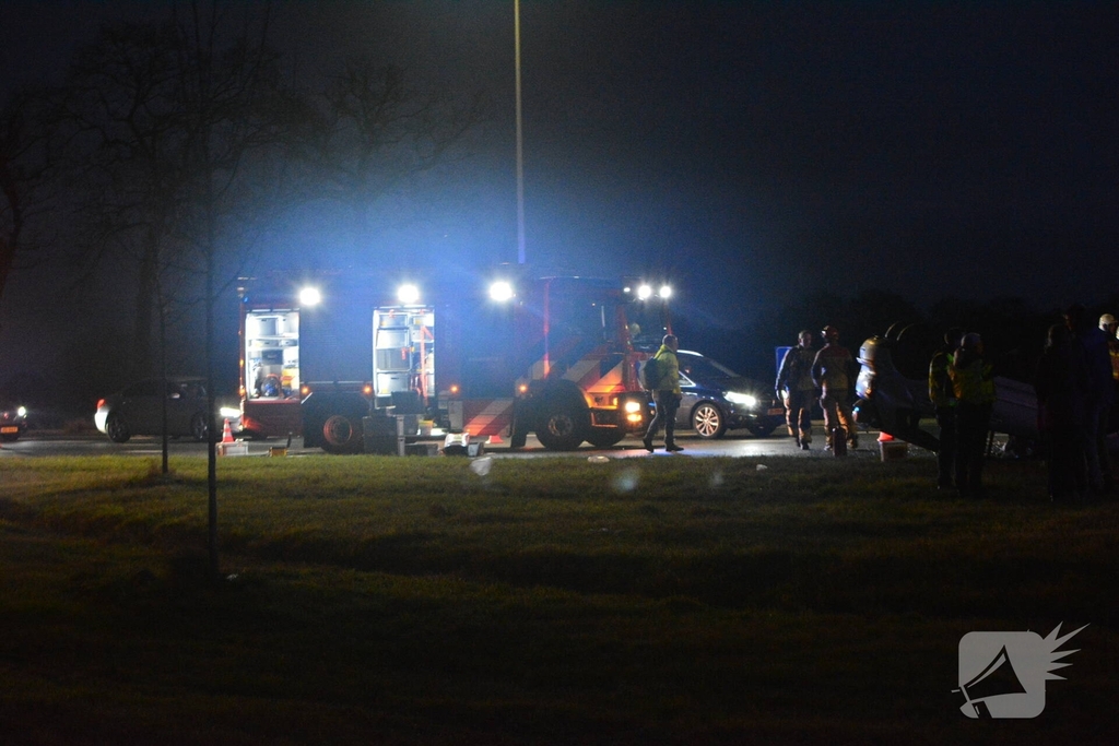 Auto op de kop na ongeval