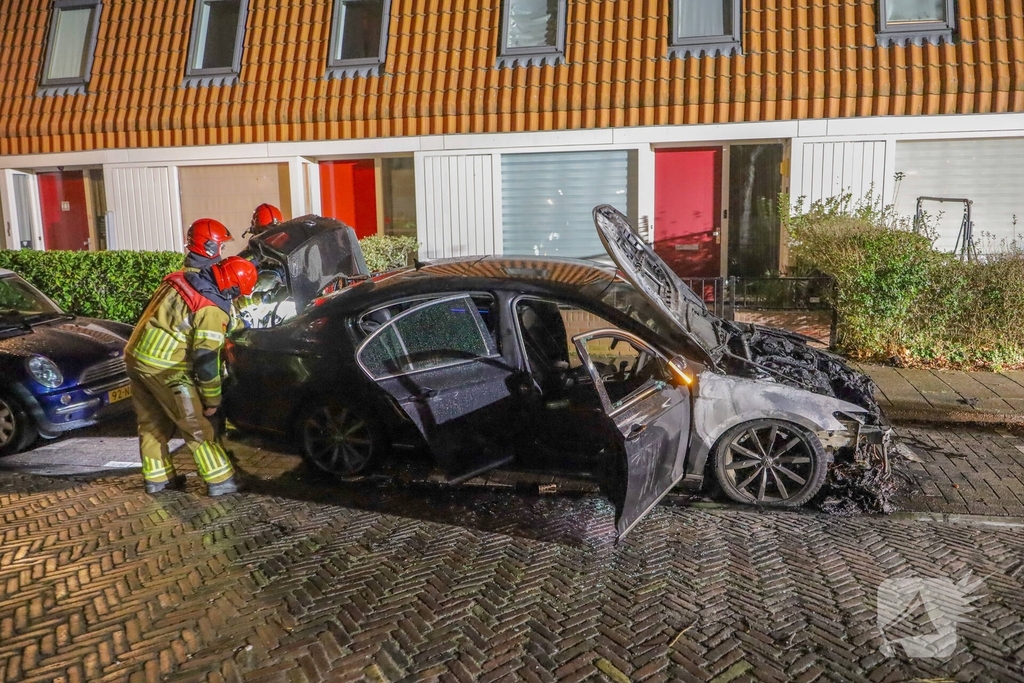 Voorzijde geparkeerde auto uitgebrand