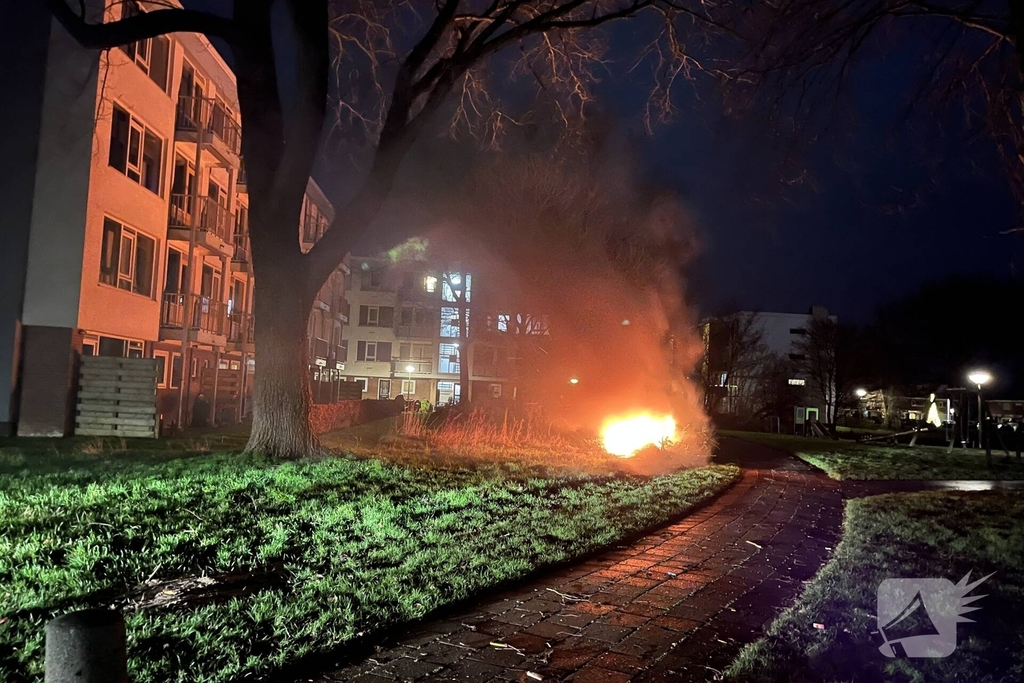 Brand in bult met kerstbomen