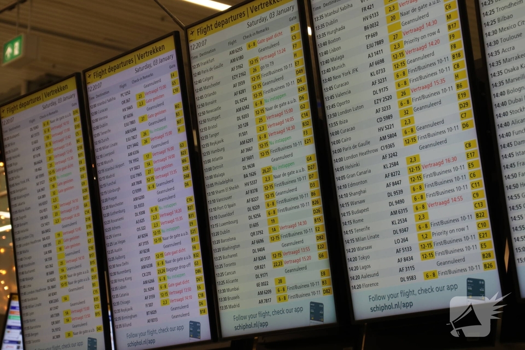 Drukte op Schiphol door vertragende vluchten door winterseweer