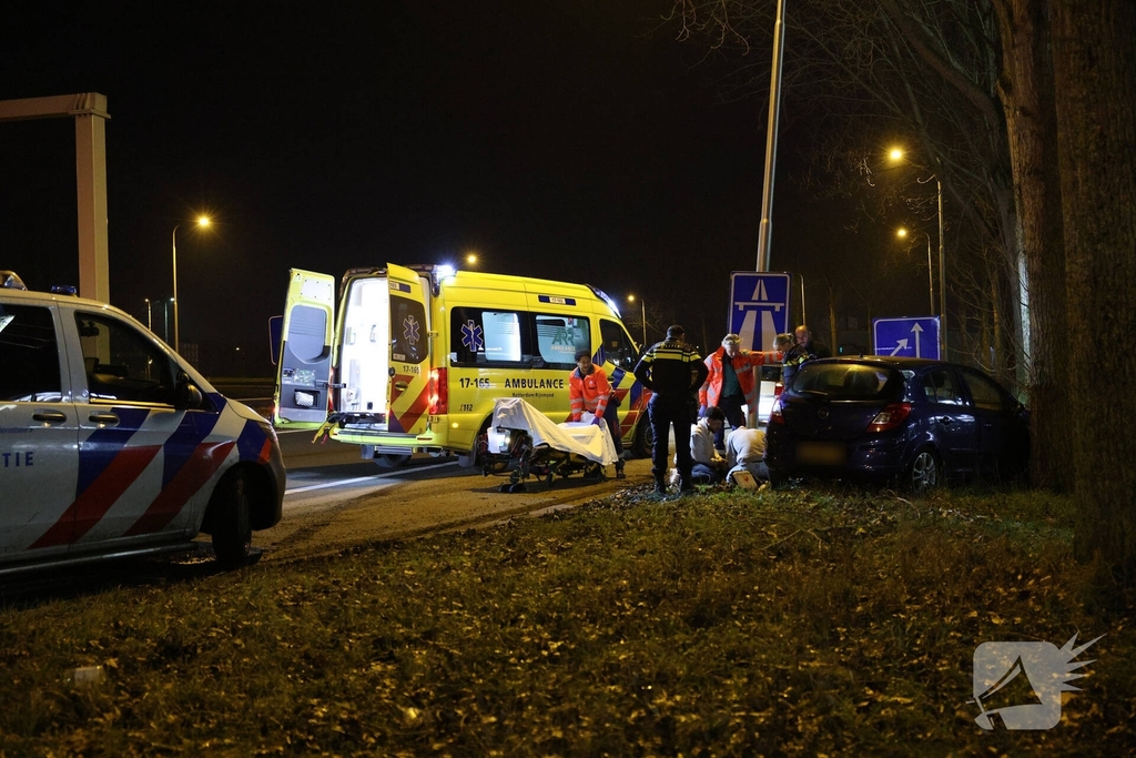 Bestuurder onwel na aanrijding met lantaarnpaal en boom