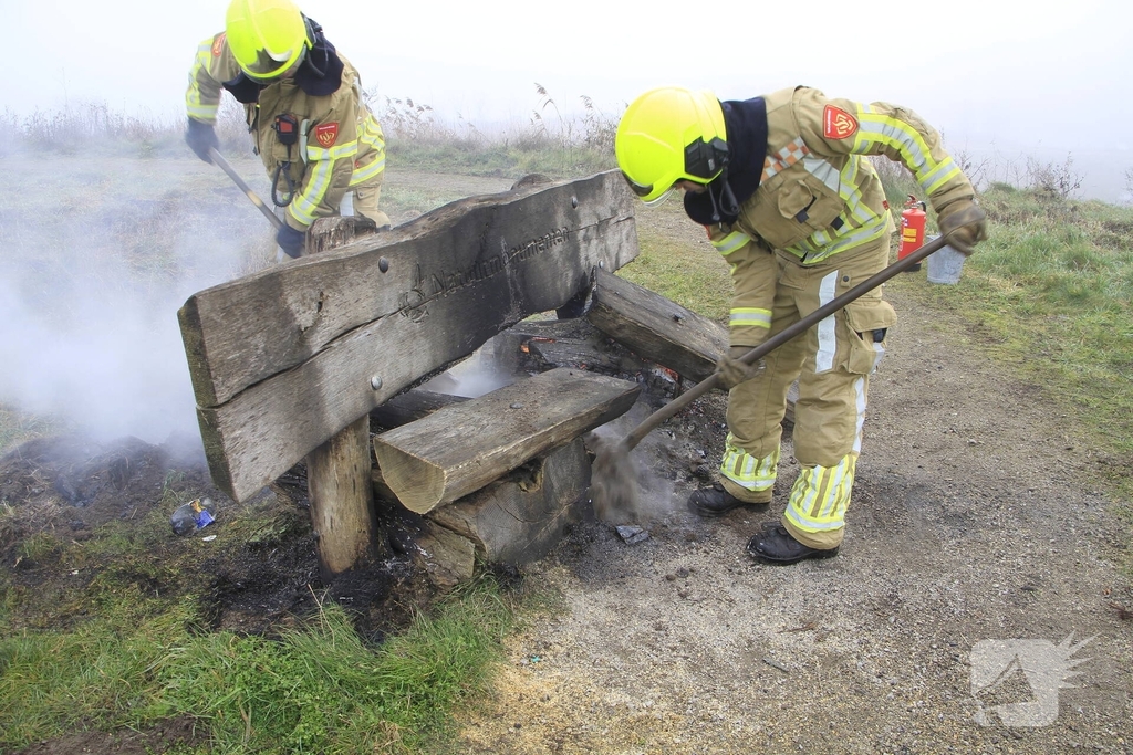 Buitenbrand onder monumentale bank na barbecue