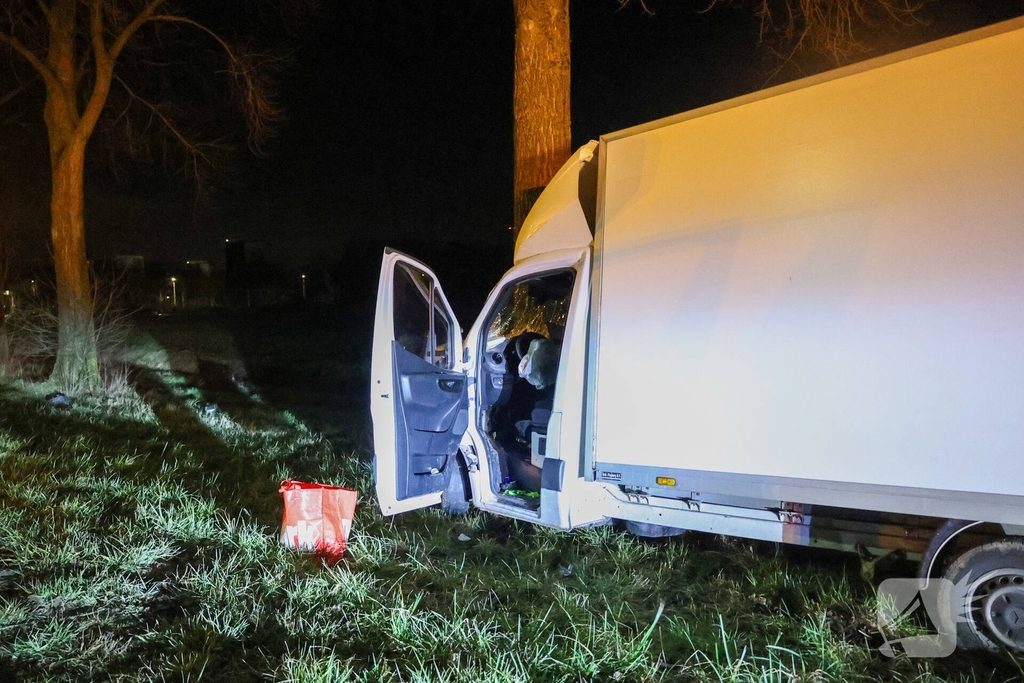 Bestelbus botst tegen boom