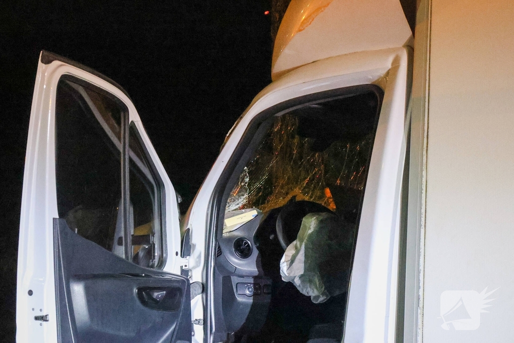 Bestelbus botst tegen boom