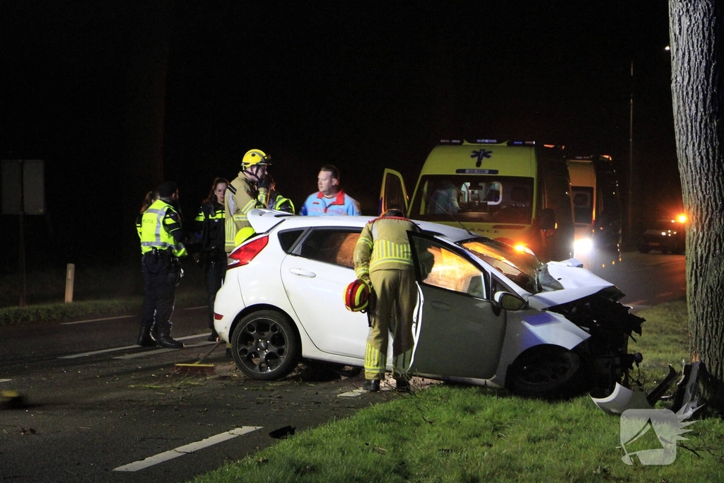 Bestuurder zwaargewond bij aanrijding met boom