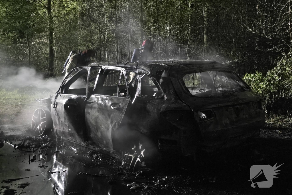 Autobrand in bosgebied volledig verwoest