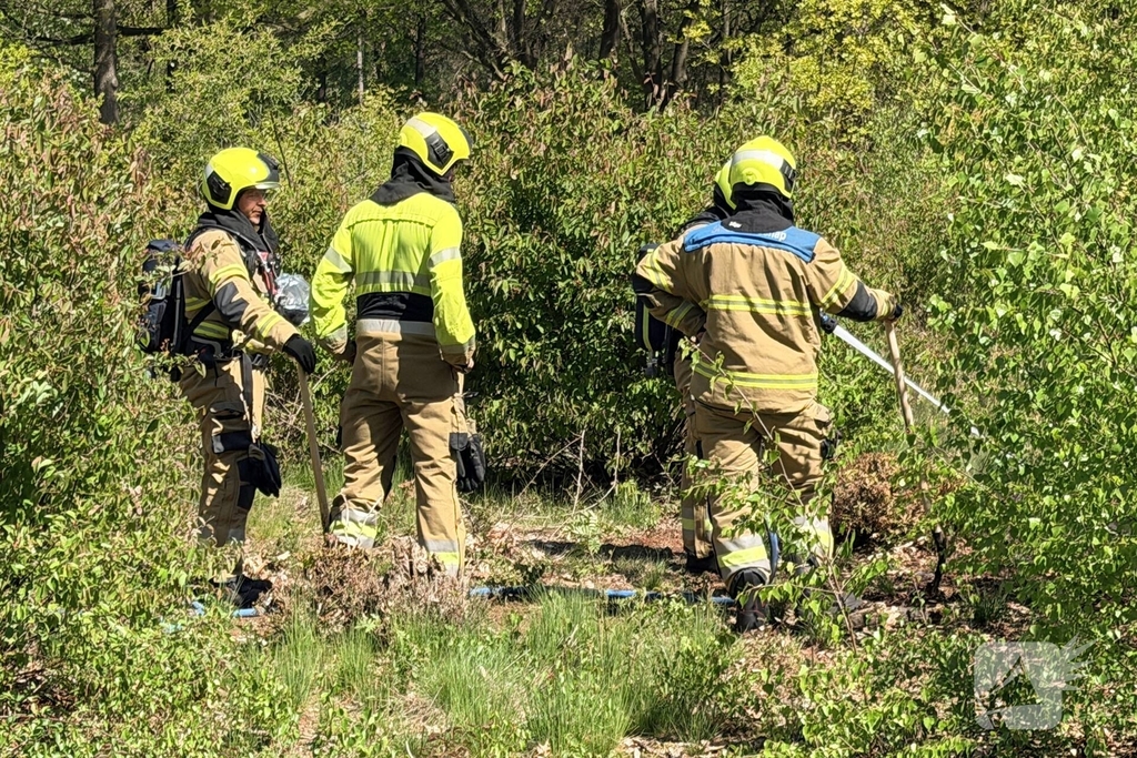 Brandweer blust buitenbrand in bos