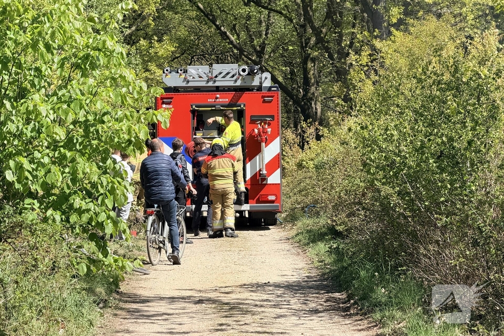 Brandweer blust buitenbrand in bos