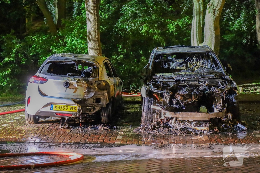 Twee geparkeerde auto's verwoest door brand