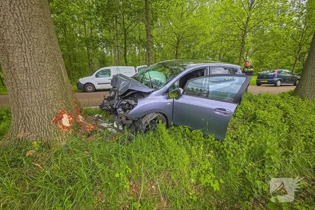 Auto botst frontaal tegen boom twee gewonden