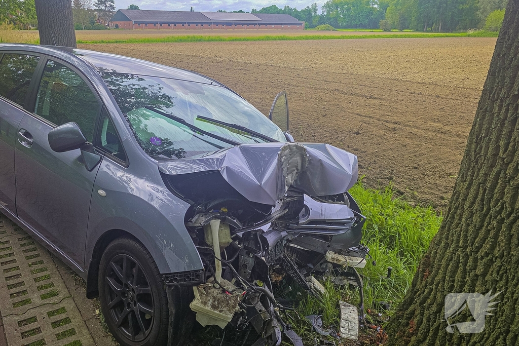Auto botst frontaal tegen boom twee gewonden