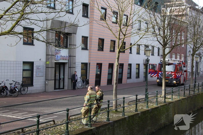 Verwarde vrouw met hond op het dak van GGZ-kantoor