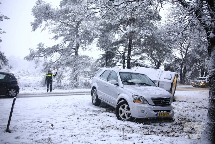 Auto met paardentrailer crasht