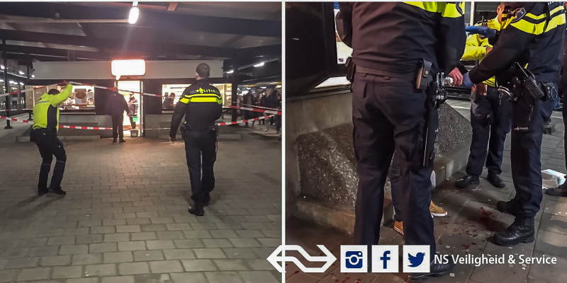 Man springt door Kiosk-ruit op NS-station