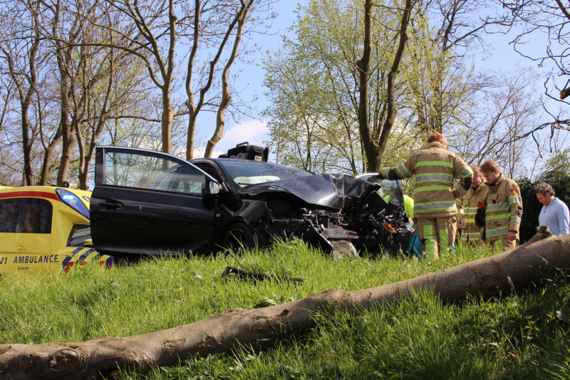 Auto frontaal tegen boom bestuurster zwaargewond
