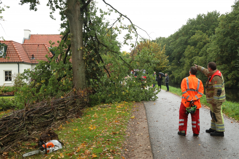 Weg afgesloten door vallende takken