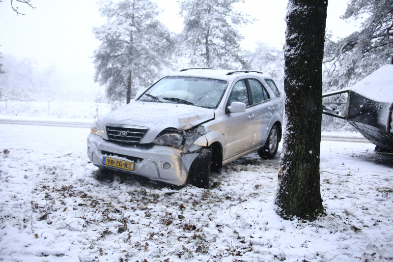 Auto met paardentrailer crasht