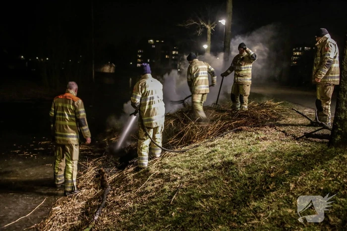 Kerstboom en hooi in brand gestoken