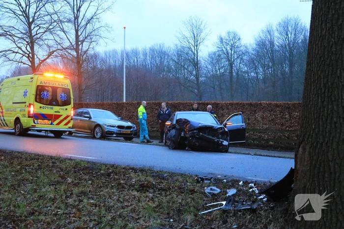 Auto botst frontaal op boom