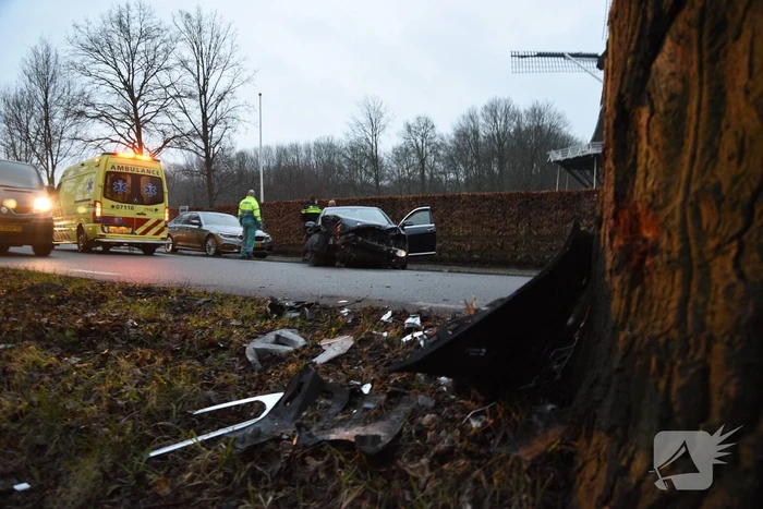 Auto botst frontaal op boom