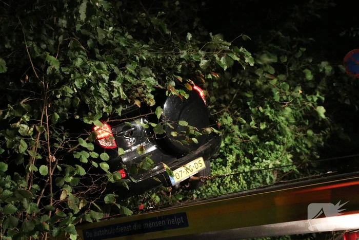 Bestuurder rijdt auto de struiken in gaat er vandoor