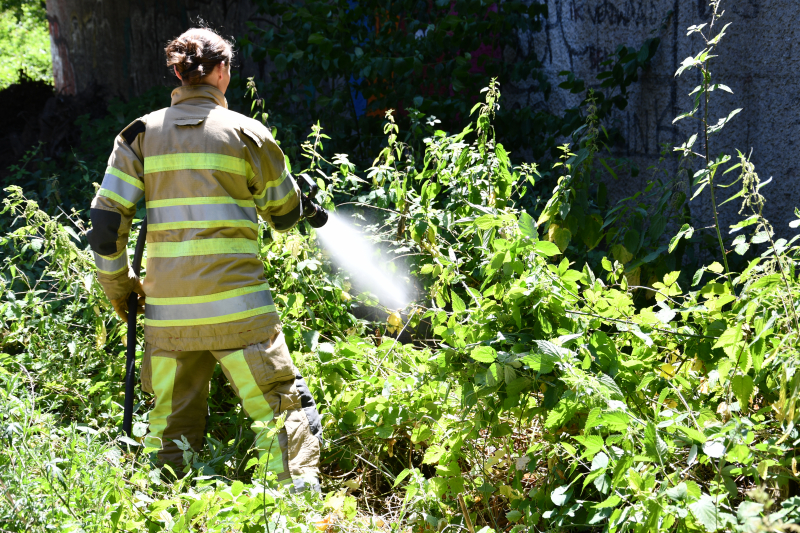 Bermbrand onder viaduct van snelweg