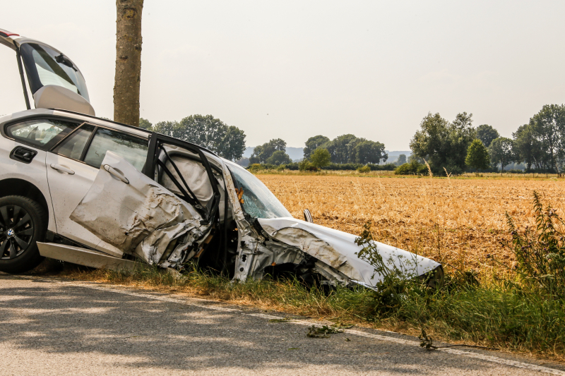Veel schade na botsing tegen boom