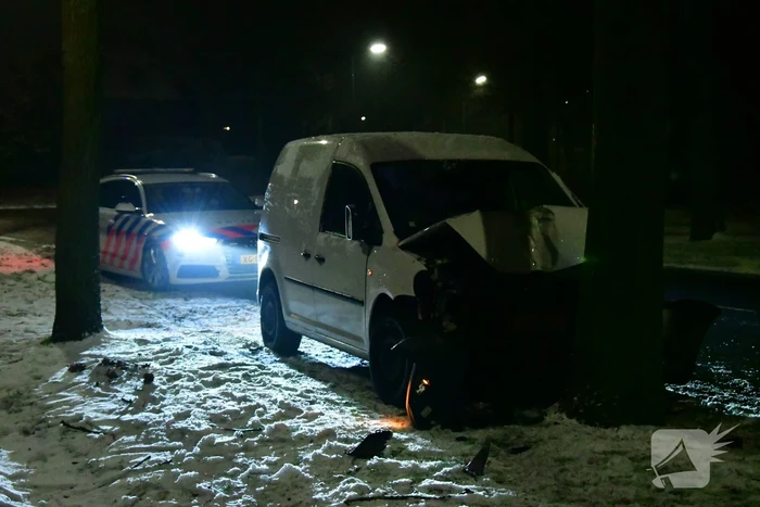 Bestelauto knalt op boom