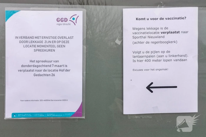 Vaccinatielokatie verplaatst door lekkage (Amersfoort)