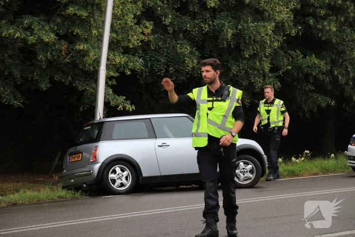 Auto in de slip en ramt lantaarnpaal