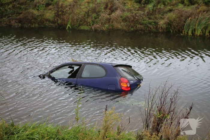Bestuurder klimt op dak van te water geraakte auto