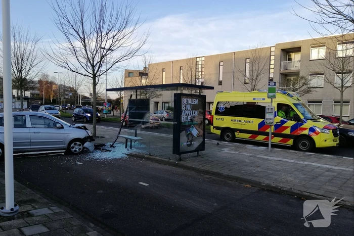 Bestuurster rijdt vanuit parkeervak bushokje aan diggelen