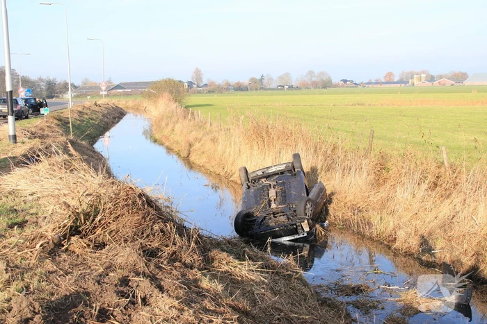 Auto vliegt uit de bocht en belandt te water