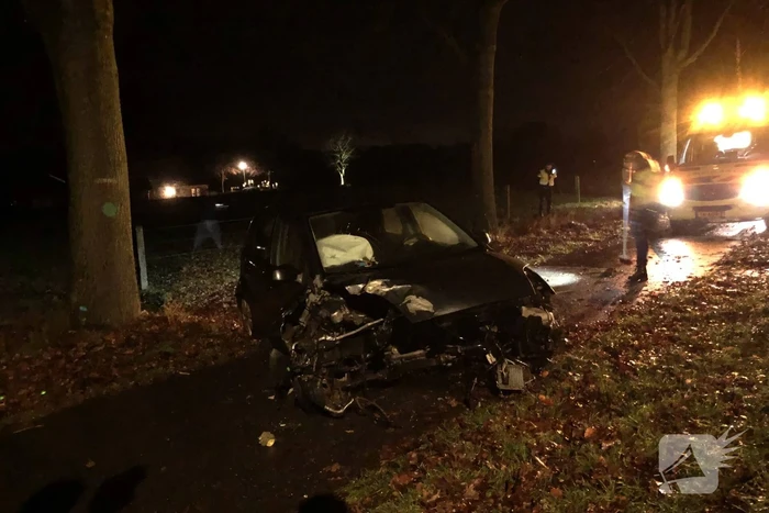 Personenauto zwaar beschadigd na eenzijdige botsing tegen boom