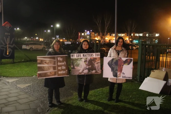 Kleine demonstratie bij Kalfsvleesverwerker Ekro