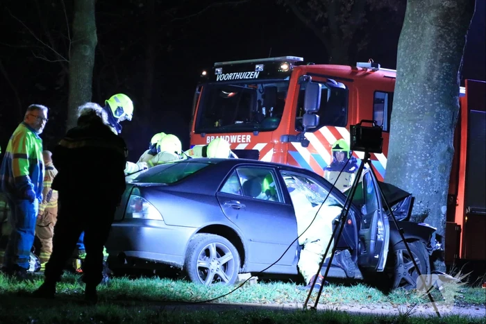 Auto knalt op boom